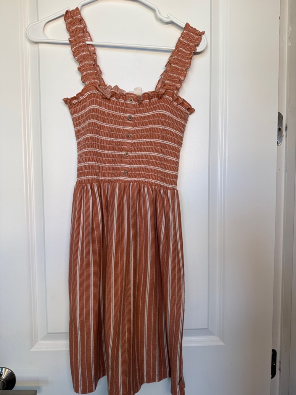 Roxy Rust and White Striped Smocked Top